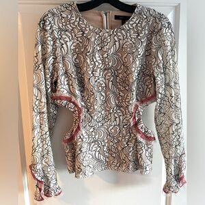 BCBG Maxazria lace blouse, side cut outs size S